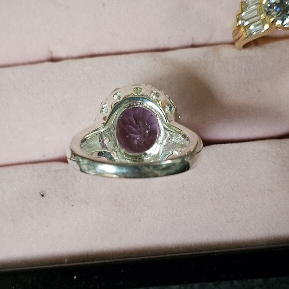 Sterling Silver Cushion Amethyst & White Zircon Ring Sz 6 Statement Birthstone - Picture 6 of 9
